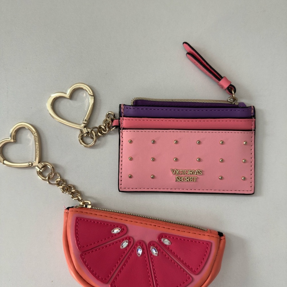 Victoria's Secret Pink and Purple Studded Card Holder and Watermelon Coin Pouch